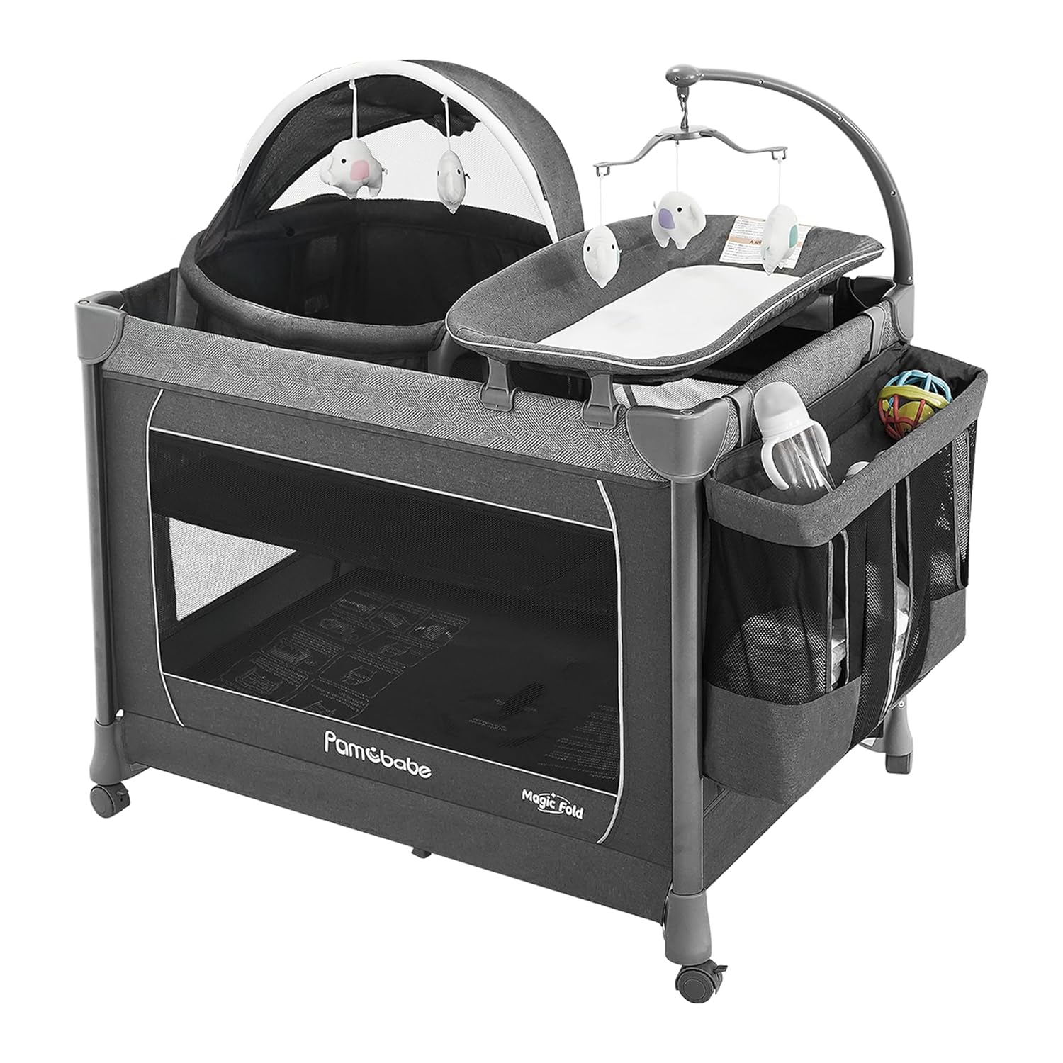 Parc pour bébé Pamo Babe - Le cadre en acier robuste offre un espace de couchage sûr et un berceau portable