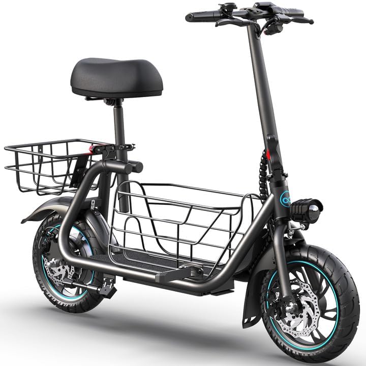 Trottinette électrique Gyroor pour adulte avec grand panier central, autonomie de 32 km, pliable et siège