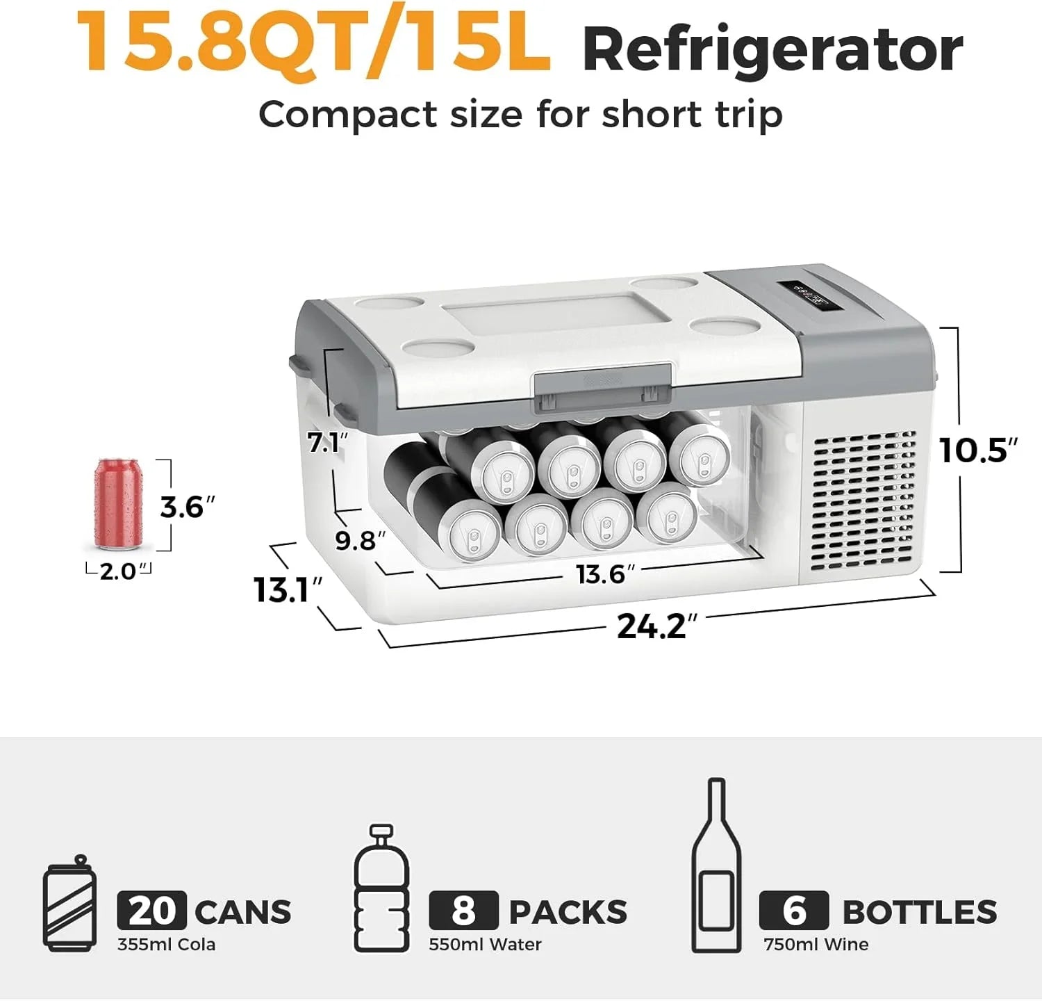 Réfrigérateur portable 12 V 21 litres, autonomie de 50 heures, glacière électrique pour voiture