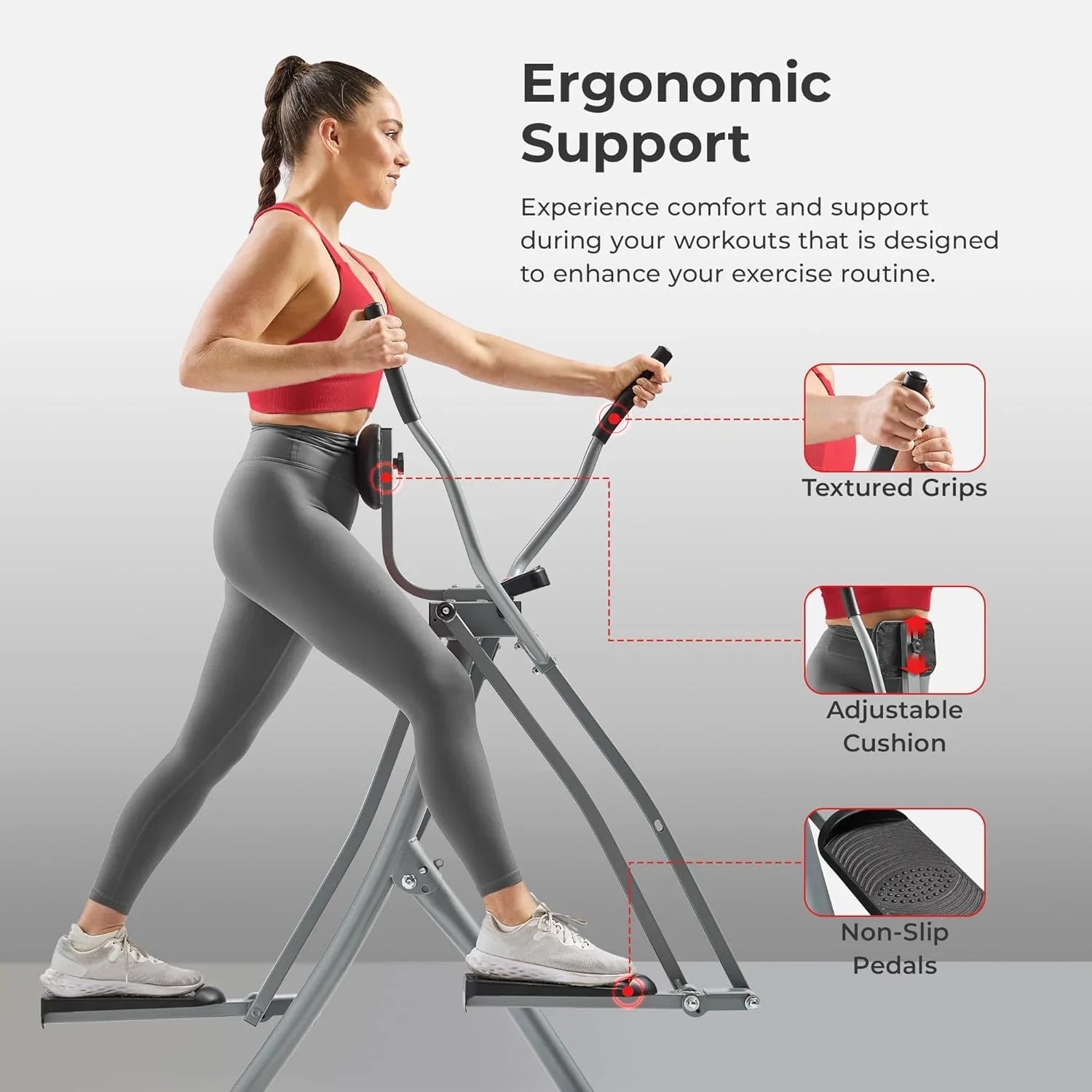Vélo elliptique Smart AirWalk Sunny Health & Fitness, à faible impact, 76 cm, pour usage domestique
