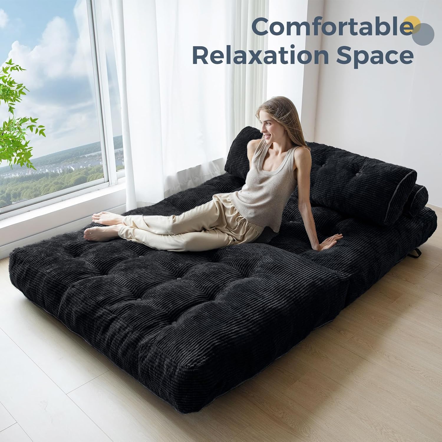 Canapé-lit pliant MAXYOYO, fauteuil convertible avec oreiller, matelas pliable avec support dorsal, fauteuil-lit pliant portable