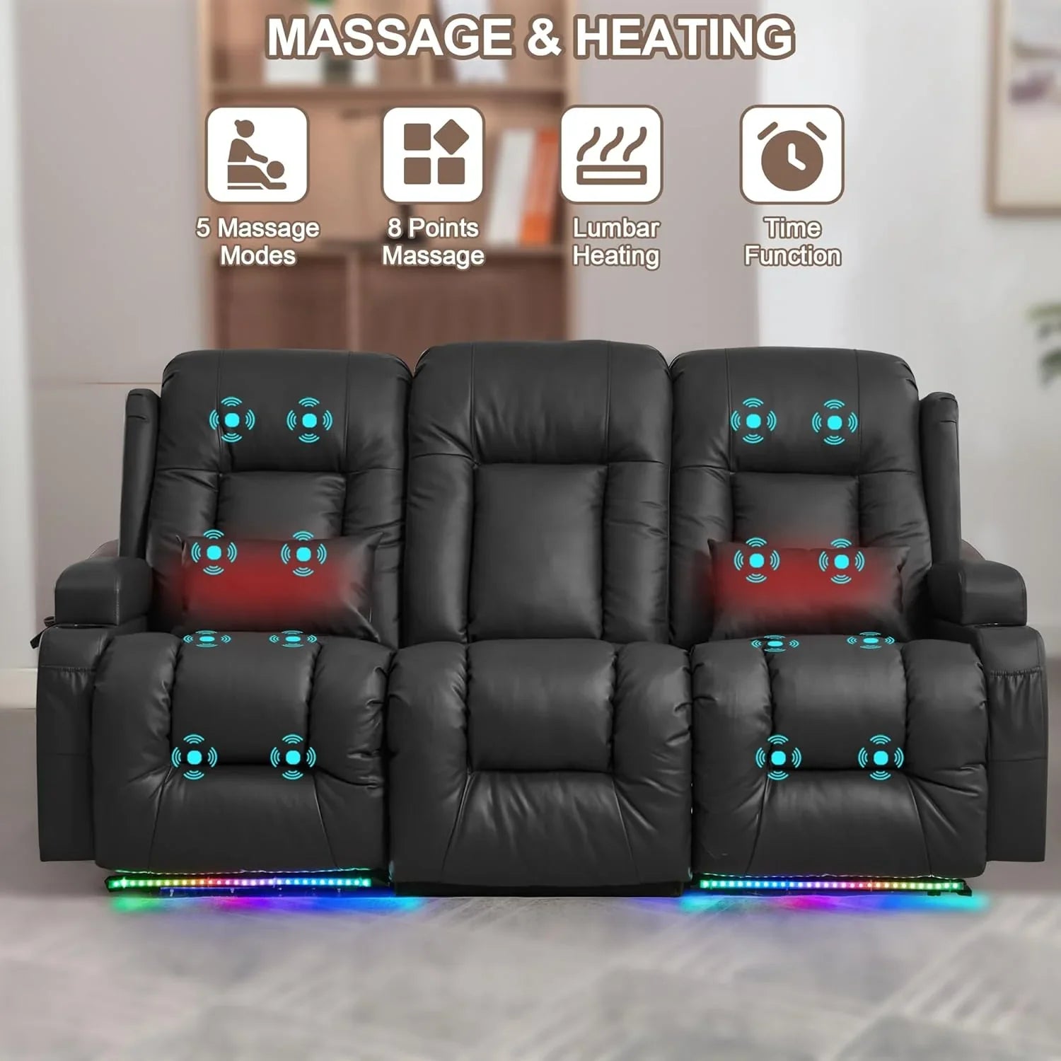 Canapé inclinable électrique TUNYI avec fonctions massage et chauffage, siège home cinéma avec console, canapé inclinable électrique pour camping-car