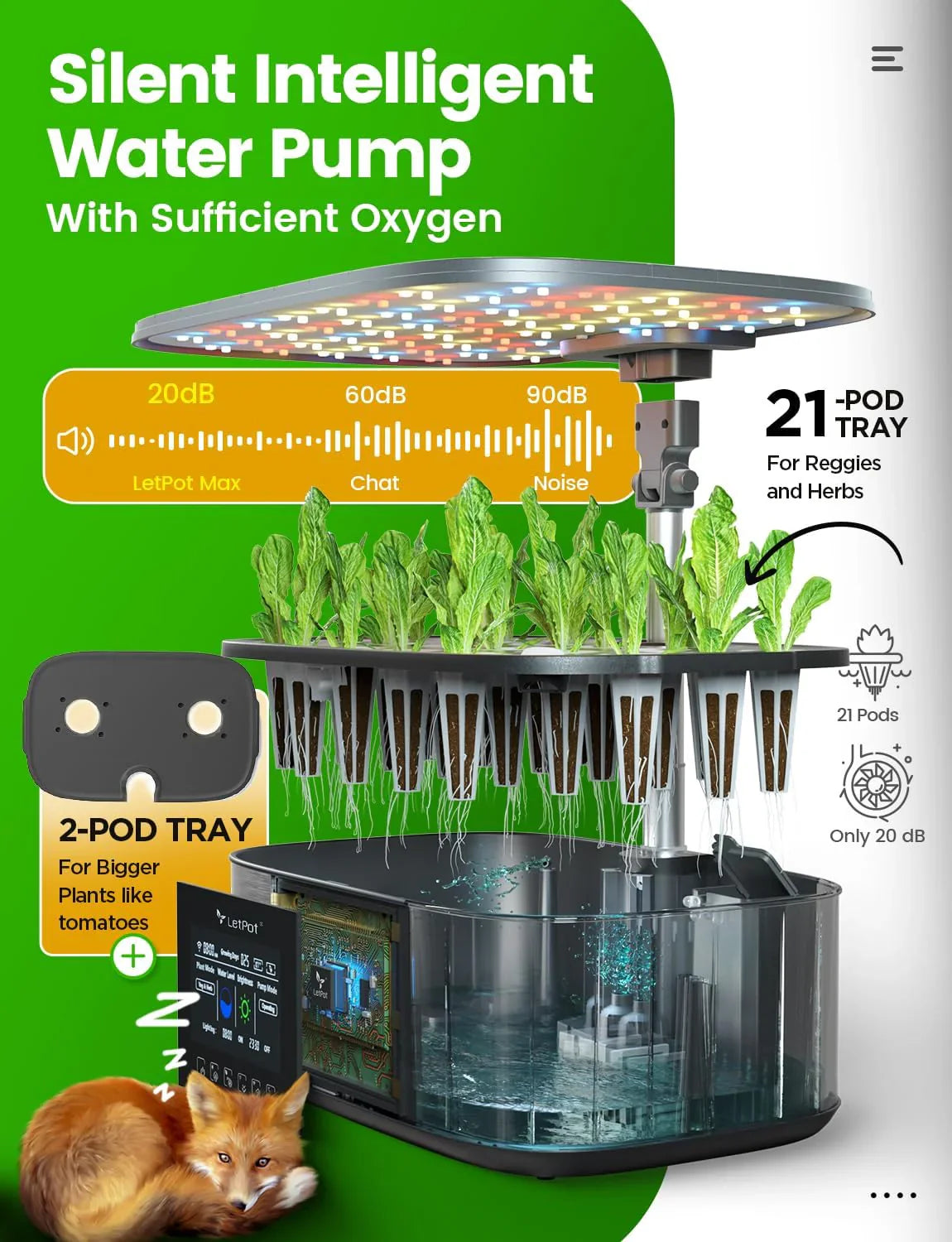 Système de plantation hydroponique, jardin d'intérieur intelligent pour 12 herbes aromatiques, contrôle par application et Wi-Fi, avec LED de croissance 24 W, réservoir d'eau 5,5 L, système de pompage et minuterie automatique.