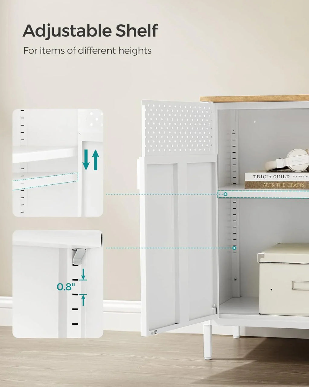 SONGMICS Meuble de rangement, armoire métallique, buffet avec 2 portes, 40 x 80 x 76 cm