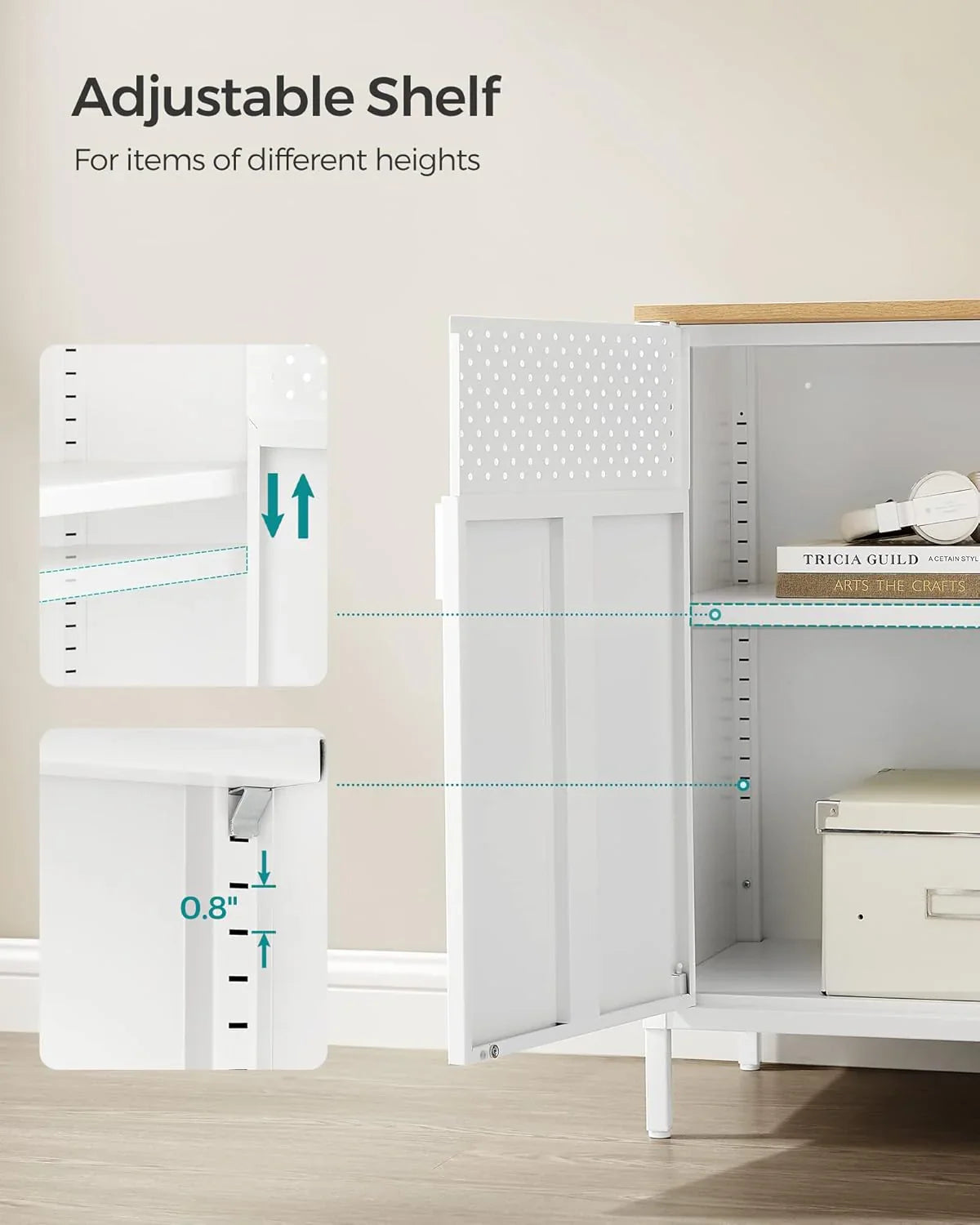 SONGMICS Meuble de rangement, armoire métallique, buffet avec 2 portes, 40 x 80 x 76 cm