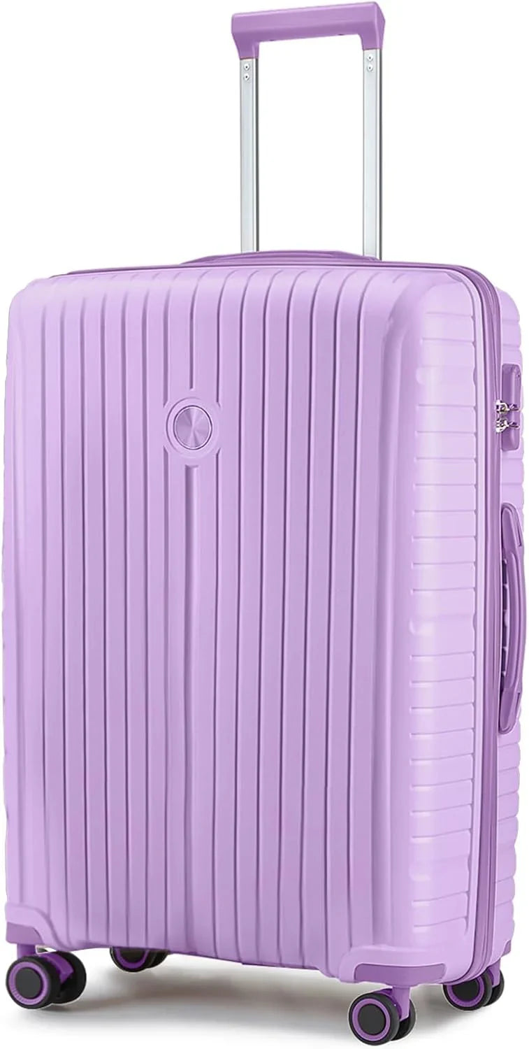 Ensemble de 5 valises de voyage légères à coque rigide en PP avec deux roulettes pivotantes et serrure TSA