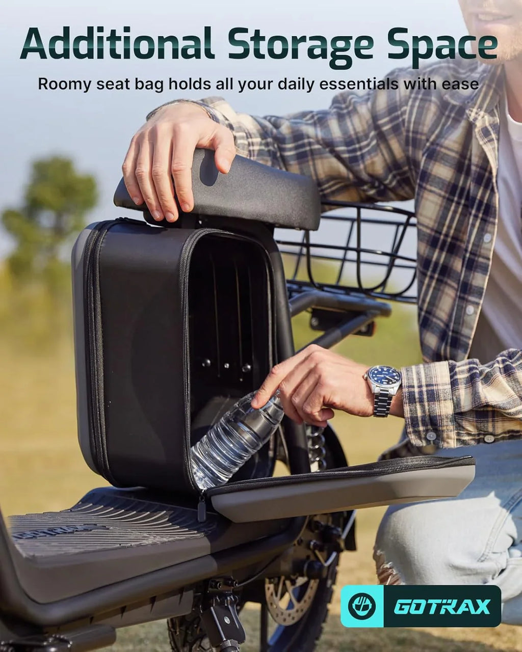 Trottinette électrique adulte Gotrax avec siège, autonomie maximale de 19 à 25 miles, pneus tout-terrain, pédales larges, siège rembourré et nacelle