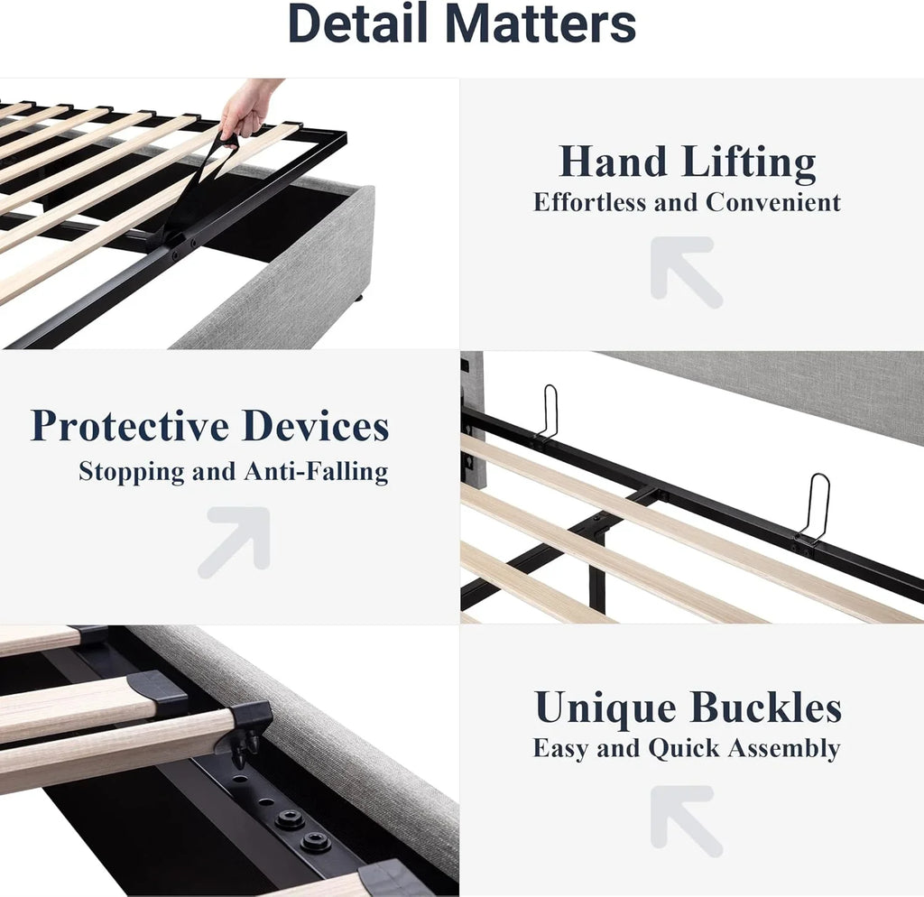 Lit queen-size relevable avec rangement Allewie, tête de lit à oreilles moderne et support hydraulique