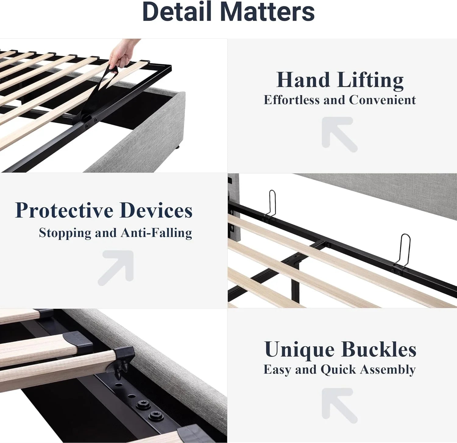 Lit queen-size relevable avec rangement Allewie, tête de lit à oreilles moderne et support hydraulique