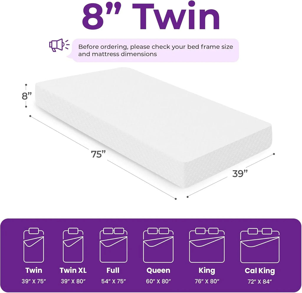 Matelas en mousse à mémoire de forme GAESTE de 8 pouces, entièrement rafraîchissant, matelas dans une boîte