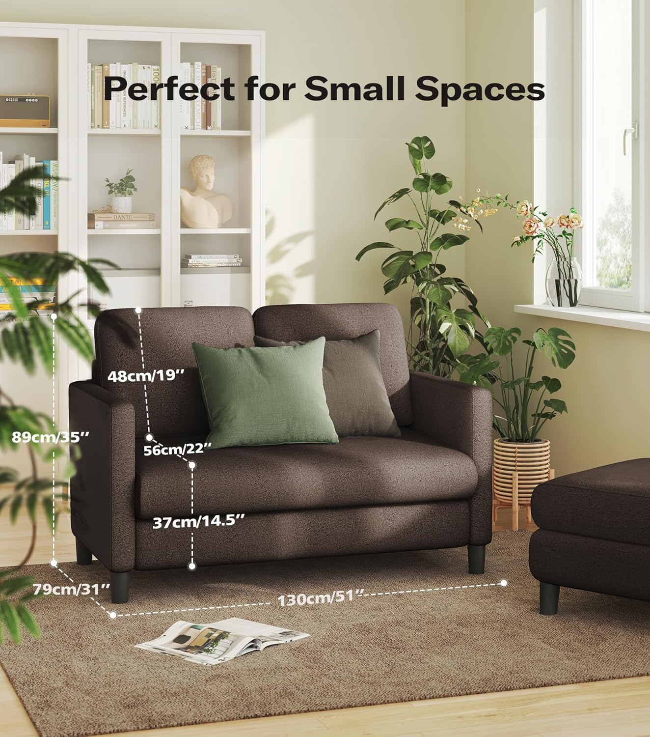 Causeuse de 51 pouces, causeuse confortable en velours côtelé