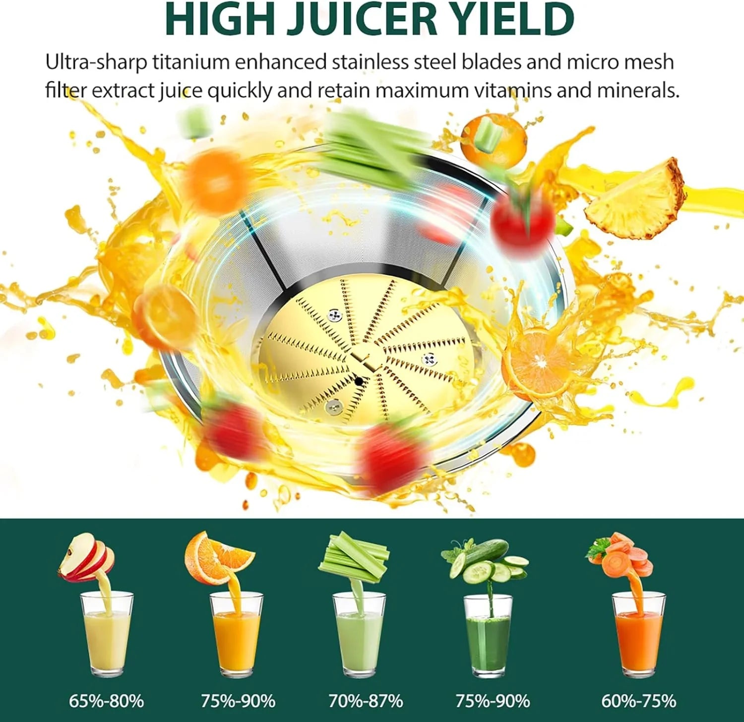 Centrifugeuse KOIOS 1 300 W avec goulotte d'alimentation extra large de 7,6 cm et filtre en titane