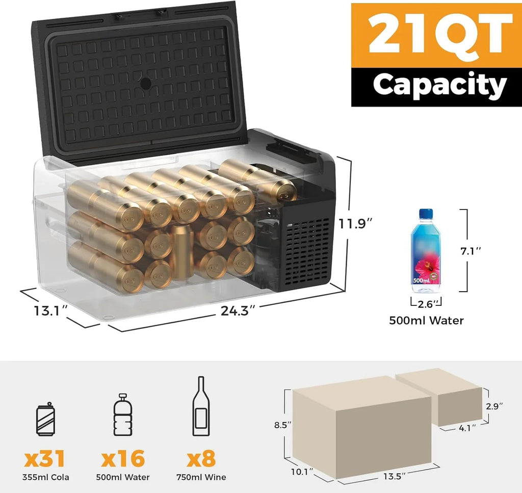 Réfrigérateur portable 12 V 21 litres, autonomie de 50 heures, glacière électrique pour voiture