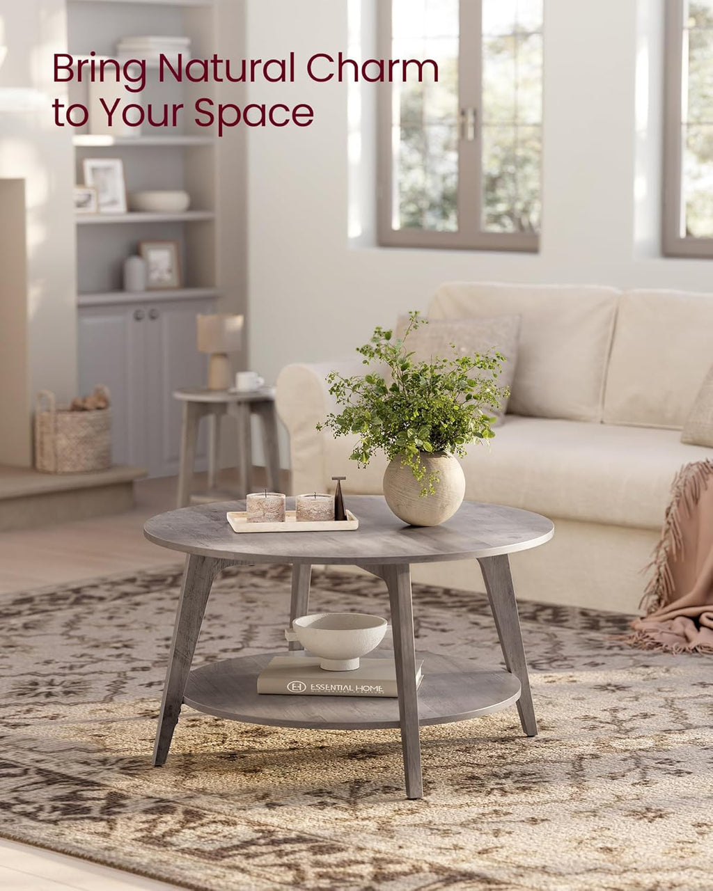 Table basse ronde VASAGLE, table basse double couche avec rangement