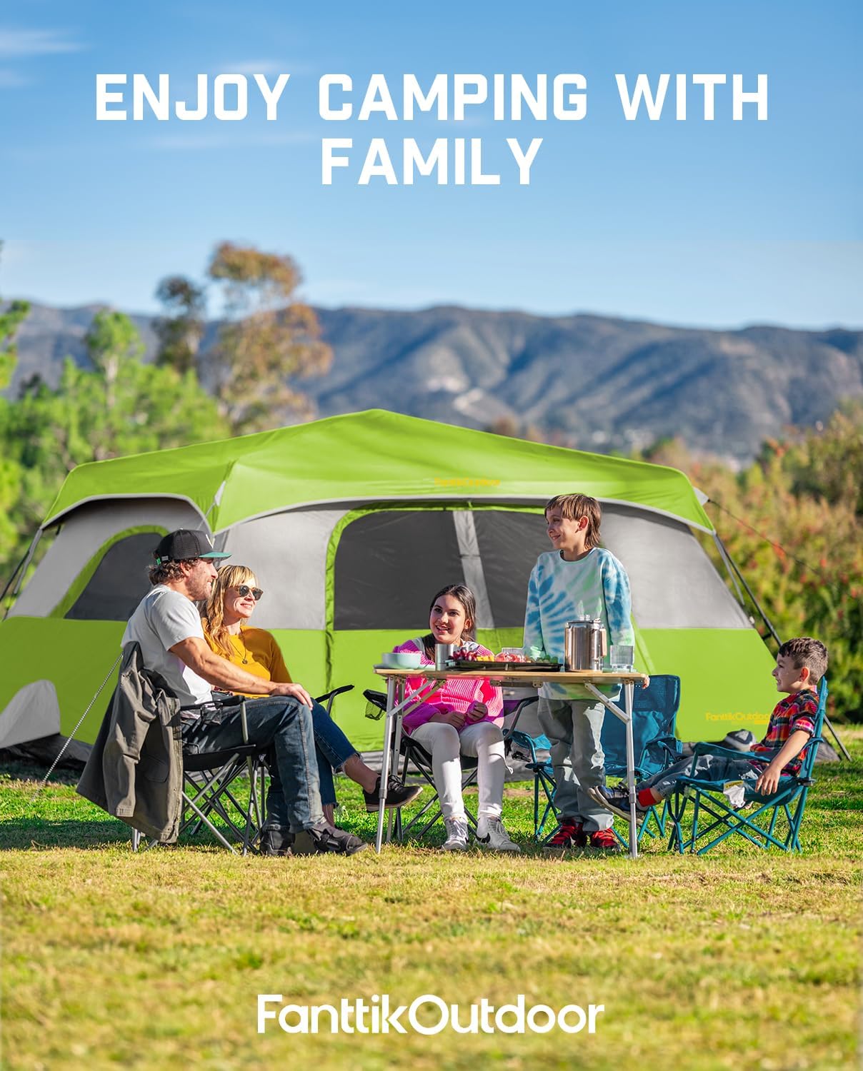 Tente de camping portable pour 4/6/8/10 personnes avec cabine instantanée et résistante à la pluie et au vent