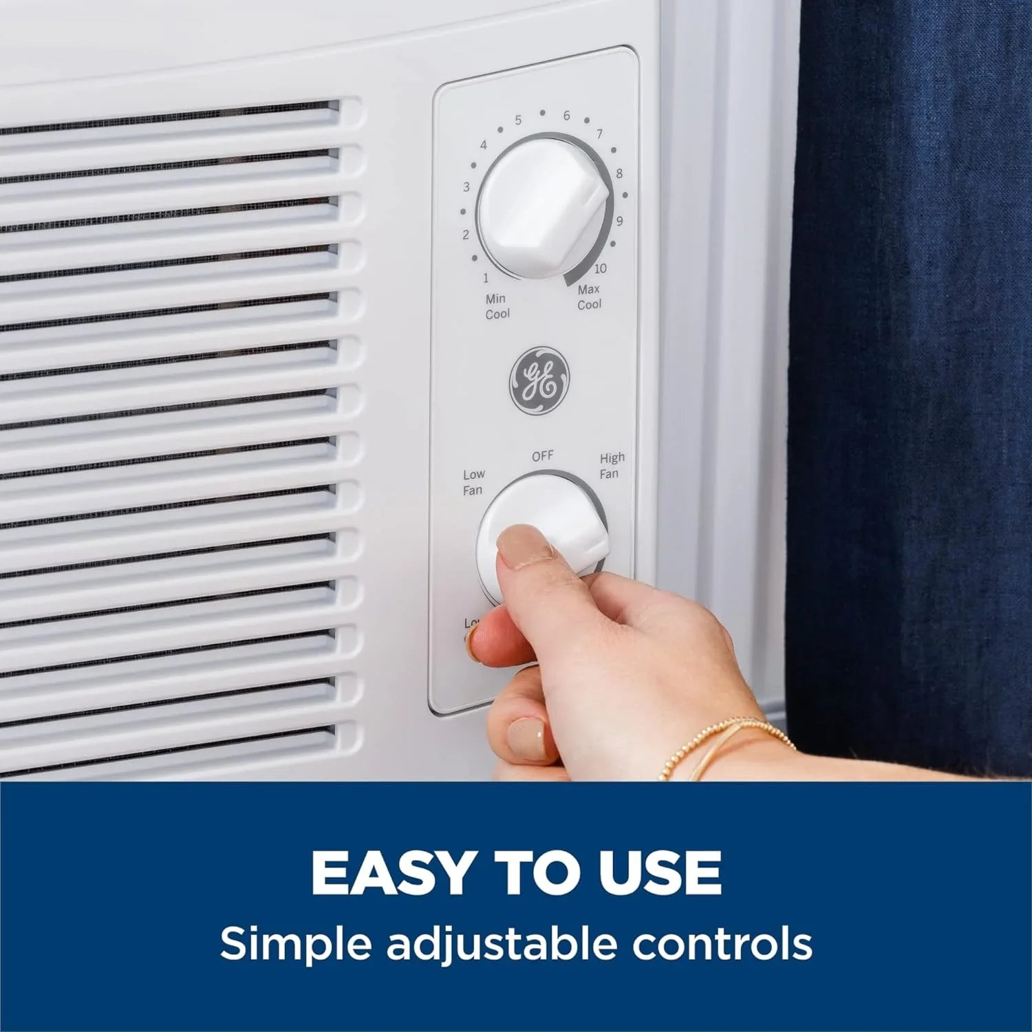 Climatiseur de fenêtre GE, 5 000 BTU pour petites pièces jusqu'à 150 pi² avec ventilateur réglable manuellement et réglages de refroidissement