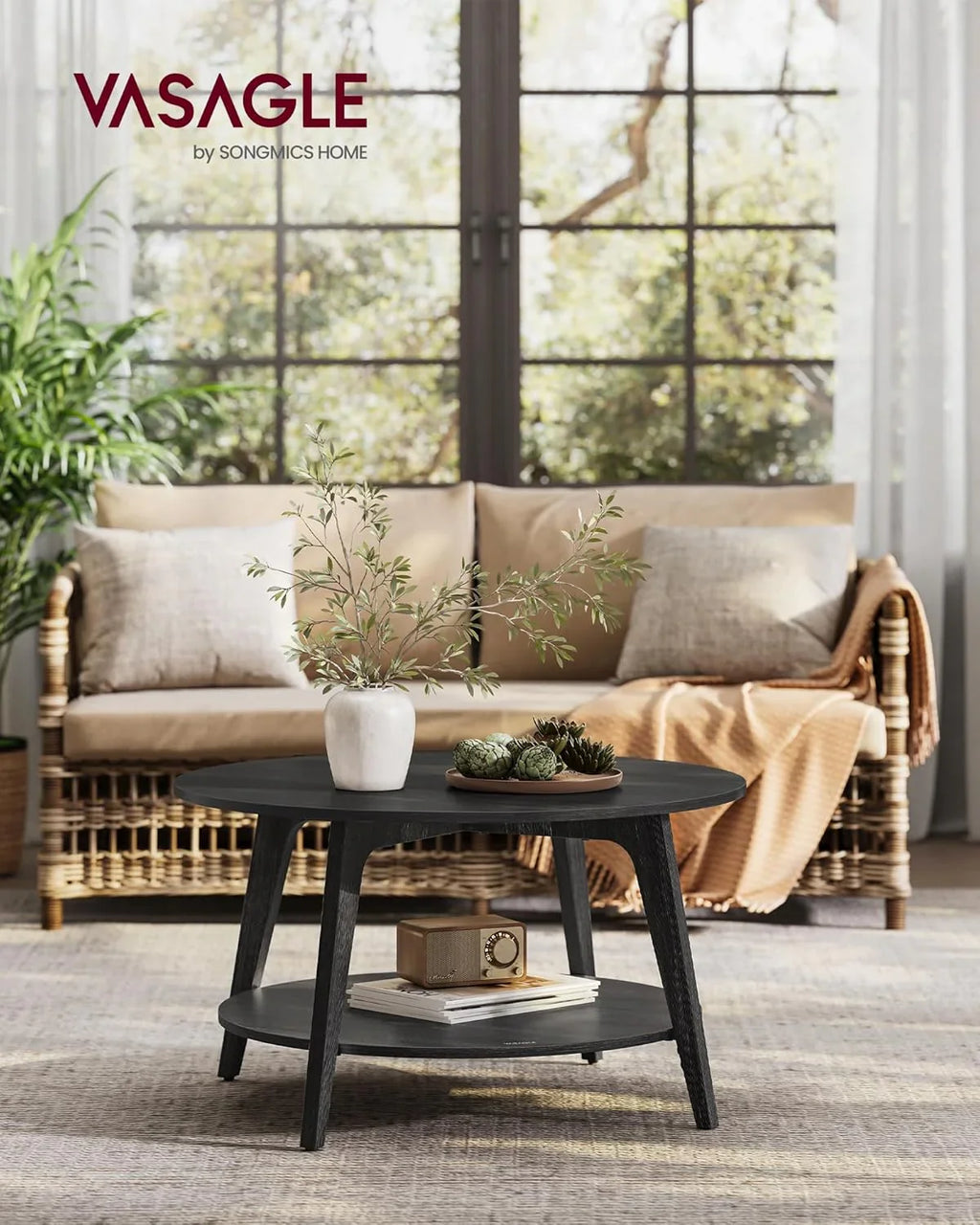 Table basse ronde VASAGLE, table basse double couche avec rangement