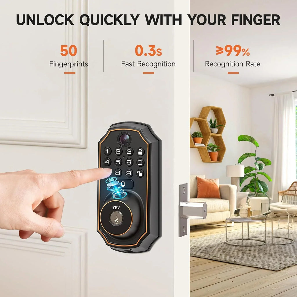 Serrure de porte d'entrée sans clé avec caméra, empreinte digitale, serrure de porte intelligente avec télécommande d'application