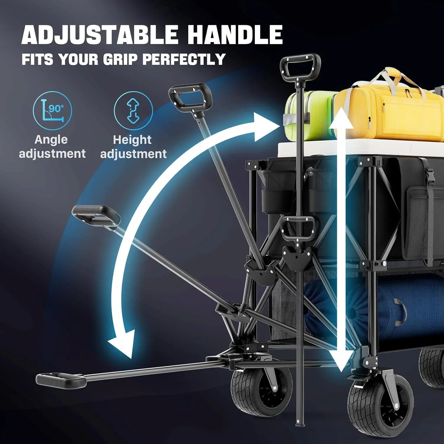 Chariot de voyage pliable extra large de 48 pouces, capacité de 254 kg, chariot utilitaire robuste de 350 L avec freins et roues tout-terrain.