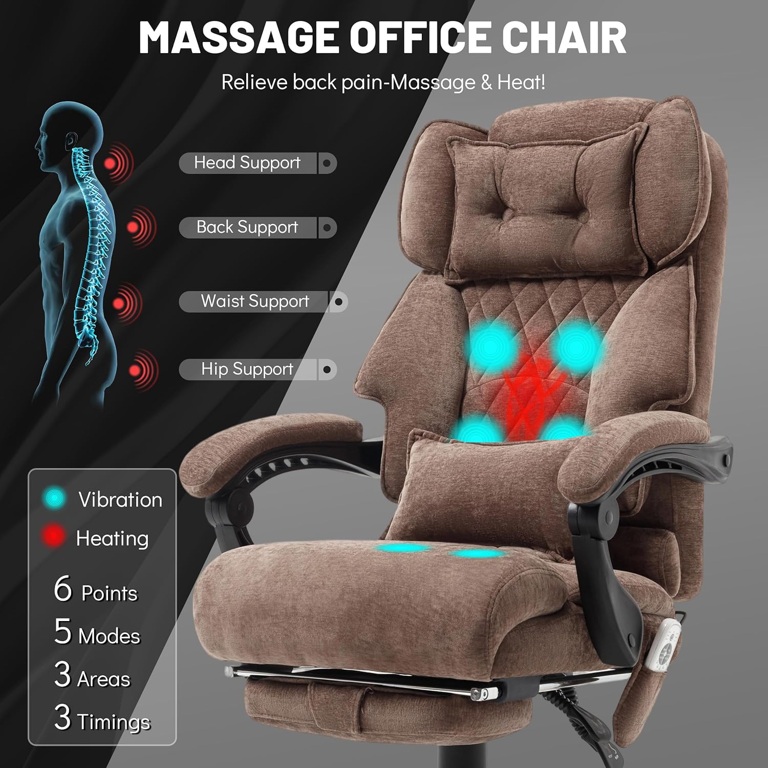 Chaise de bureau de massage avec repose-pieds, grande et haute chaise de bureau en cuir 500 lb
