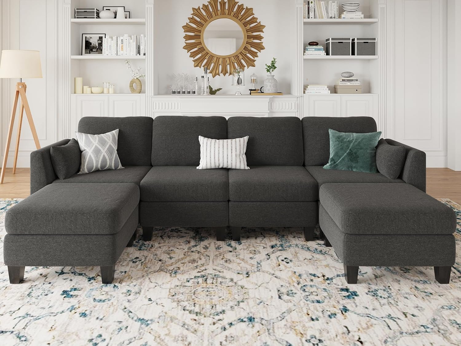 Canapé sectionnel modulable, canapé convertible en U, mousse à mémoire de forme haute densité, canapé sectionnel confortable 6 places