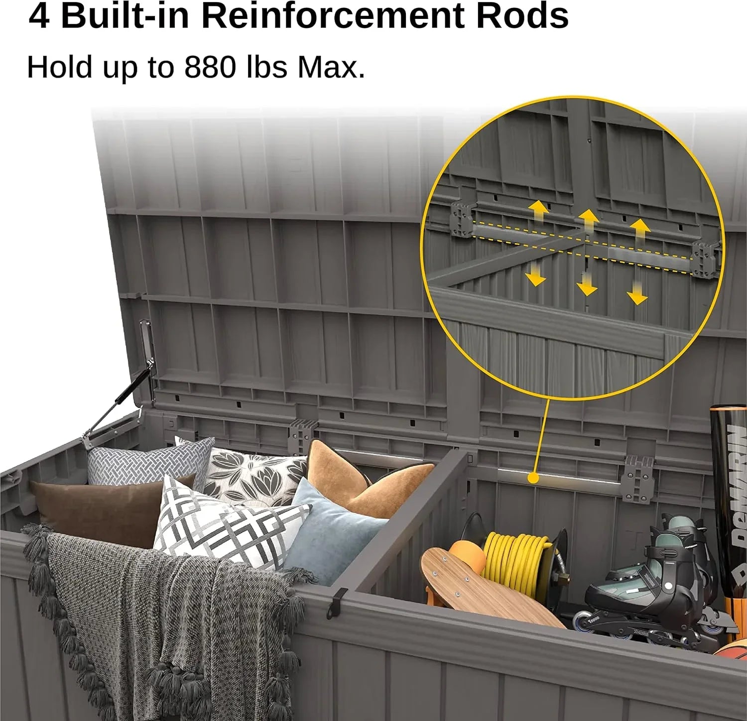 Coffre de rangement extérieur EAST OAK, coffre de terrasse de 60 gallons, utilisation intérieure et extérieure, bac de rangement en résine imperméable