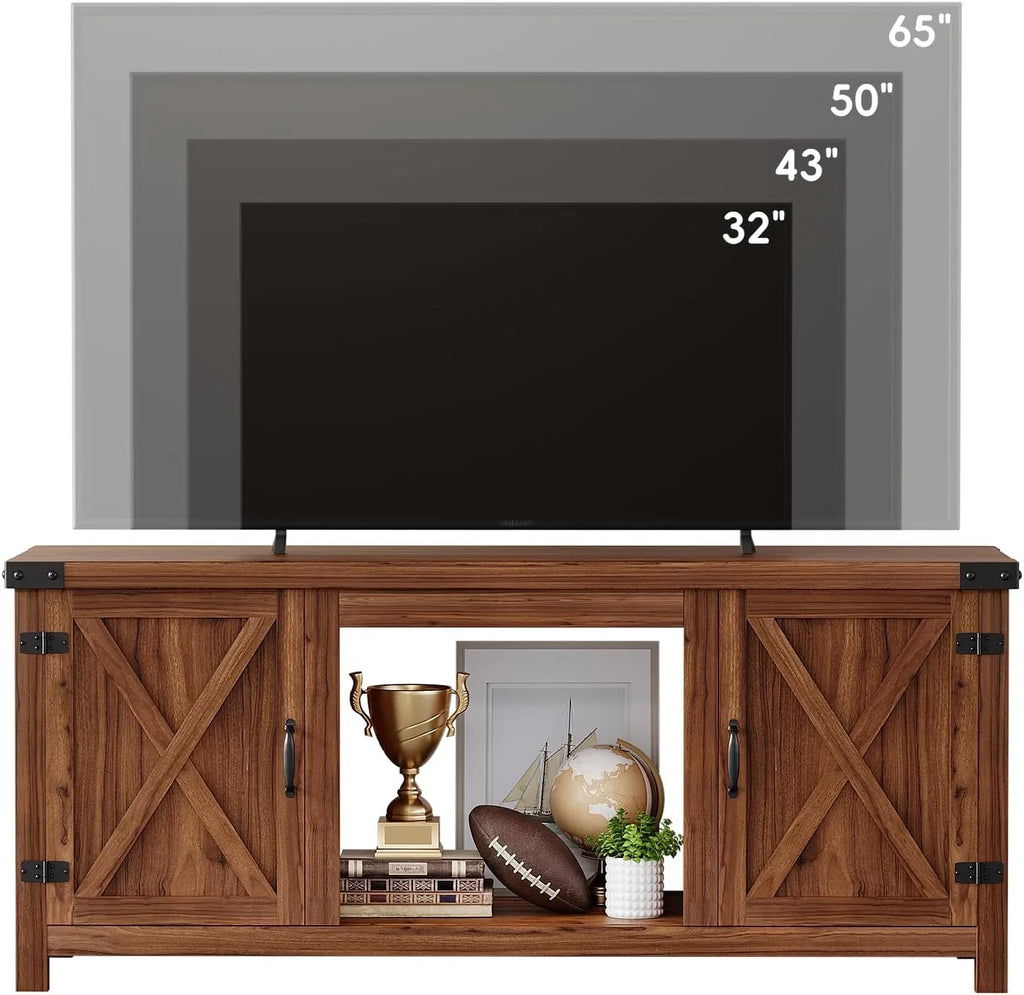 YESHOMY Meuble TV avec cheminée et deux portes de grange, armoires de rangement pour téléviseurs jusqu'à 65 pouces et plus, console de divertissement, meuble multimédia pour salon, 58 pouces