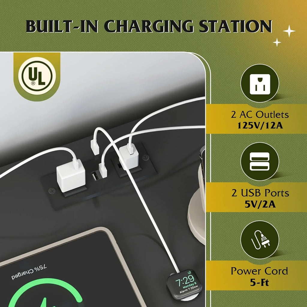 Commode LED à 9 tiroirs pour chambre à coucher, 148 cm de large, organiseur de rangement en bois avec prise électrique