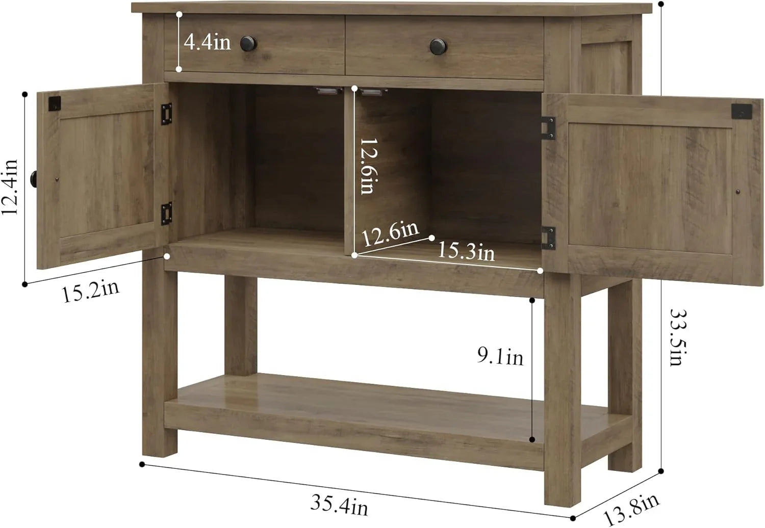 Table console de style ferme, bar à café, table d'entrée avec support de rangement, table de canapé, buffet