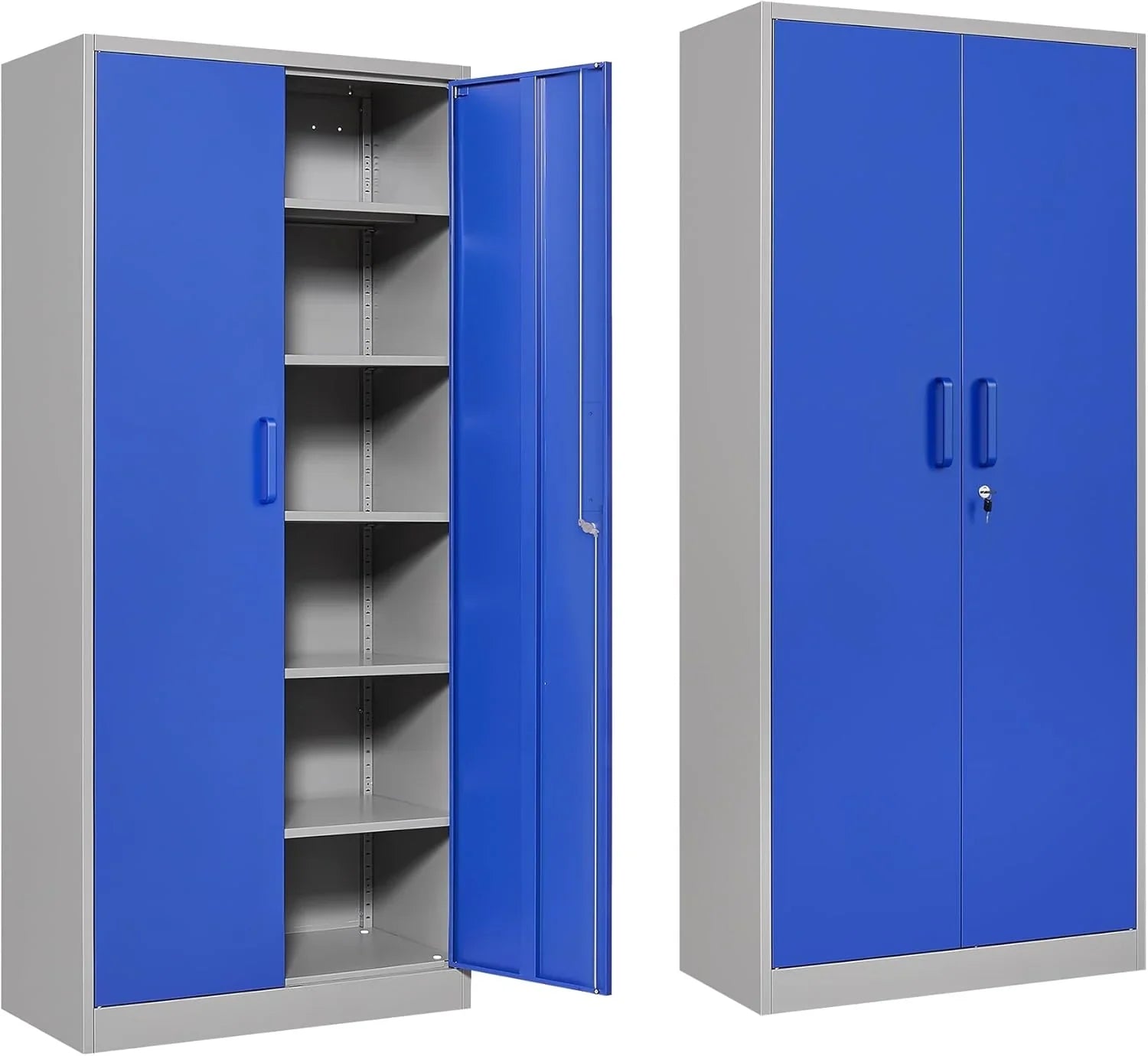 Armoire de rangement en métal avec 2 portes et 6 étagères, armoire en métal noir avec serrure, armoire de rangement verrouillable pour garage de 71 pouces