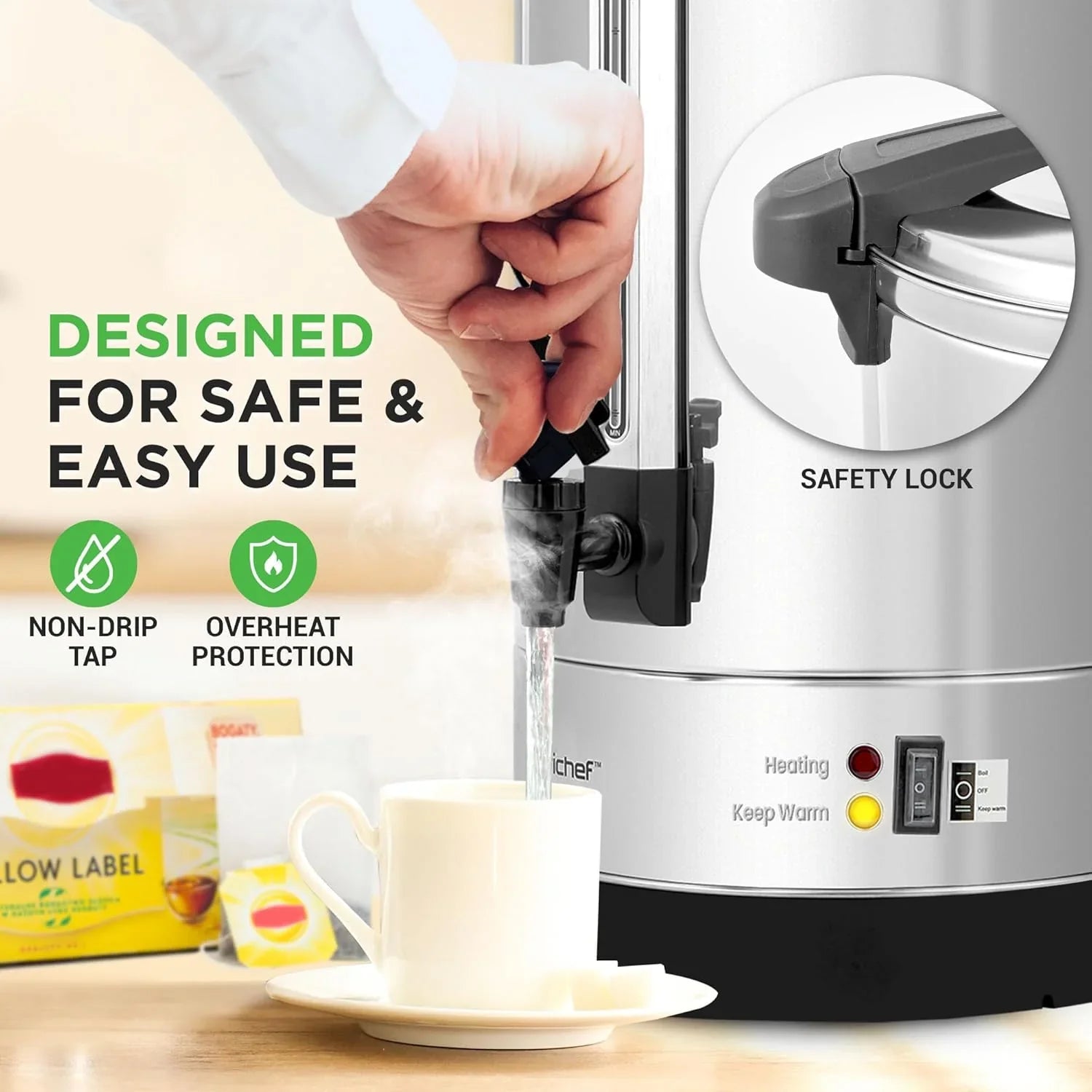 Chauffe-eau et distributeur d'eau chaude NutriChef, distributeur de boissons électrique 8 L