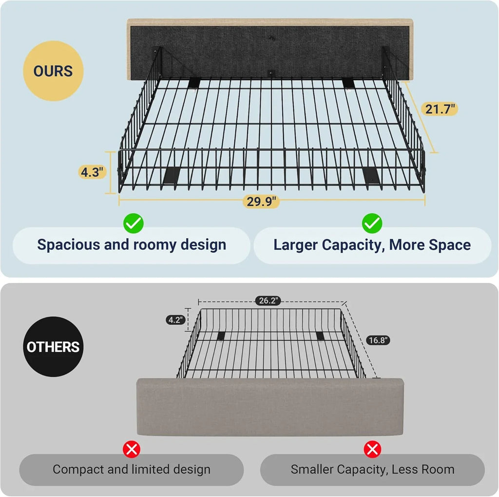 Cadre de lit plateforme Allewie rembourré Queen Size avec 4 tiroirs de rangement et tête de lit, capitonné à boutons à coutures carrées, sommier à lattes en bois, pas besoin de sommier.