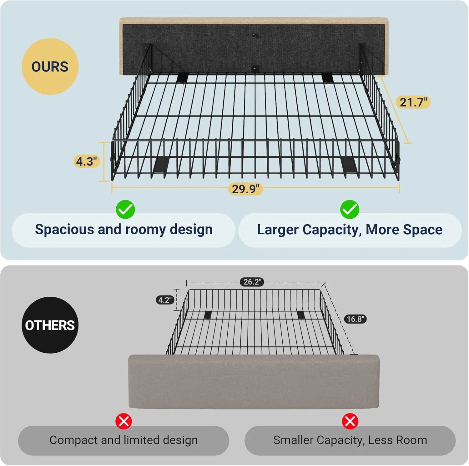 Cadre de lit plateforme Allewie rembourré Queen Size avec 4 tiroirs de rangement et tête de lit, capitonné à boutons à coutures carrées, sommier à lattes en bois, pas besoin de sommier.