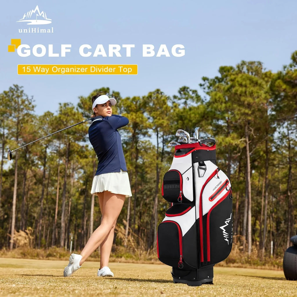 Sac de chariot de golf, organiseur à 15 compartiments, compartiment supérieur avec poignées et housse de pluie