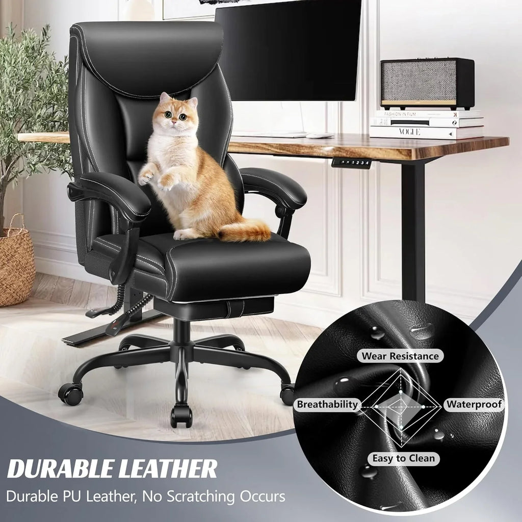 Chaise de bureau pivotante à pieds hauts, en cuir respirant, avec support lombaire