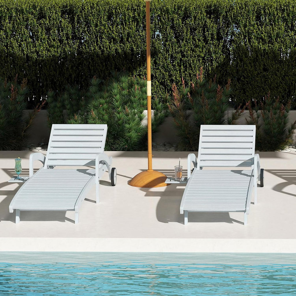 Chaise longue de piscine réglable à 5 positions Chaise longue en bois avec table d'appoint coulissante