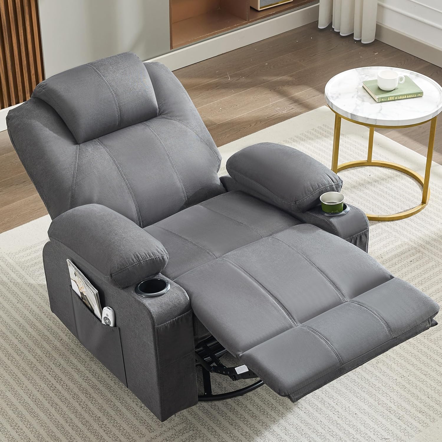 Grand fauteuil inclinable pivotant à bascule avec fonction chauffage et massage, canapé simple pivotant à 360 degrés