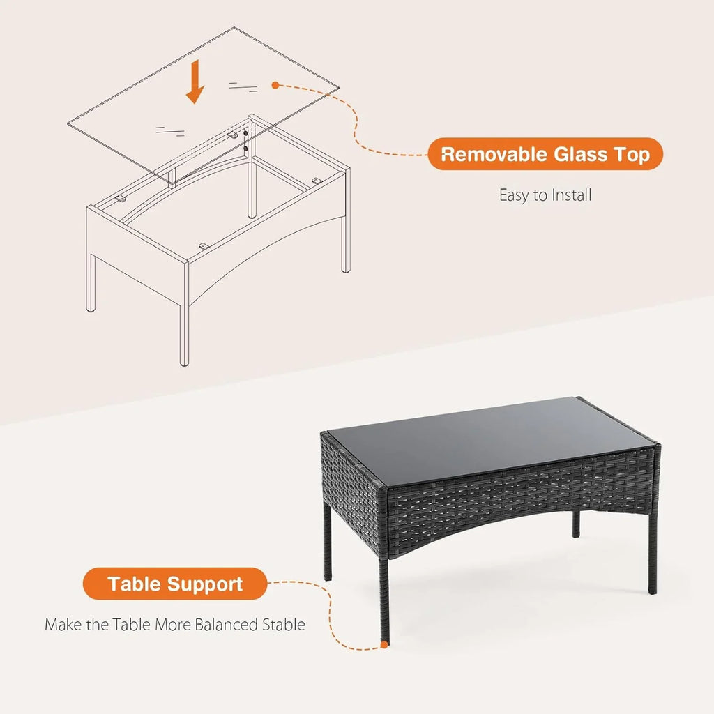 Ensemble de meubles de patio 3 pièces Sweetcripy, en osier tressé à la main