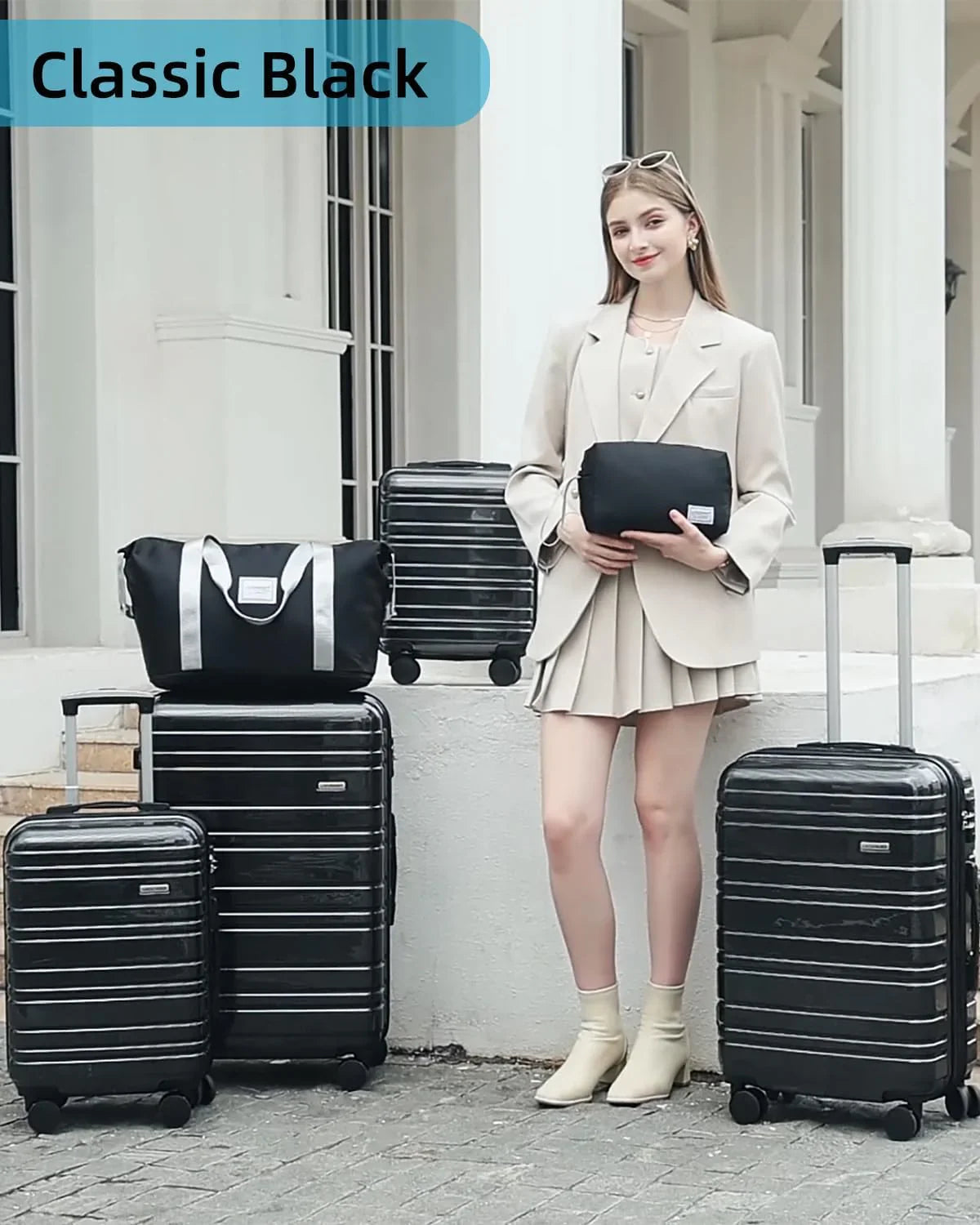 Ensemble de bagages 6 pièces, ensemble de valises rigides extensibles avec roulettes pivotantes, ensemble de bagages à roulettes légers