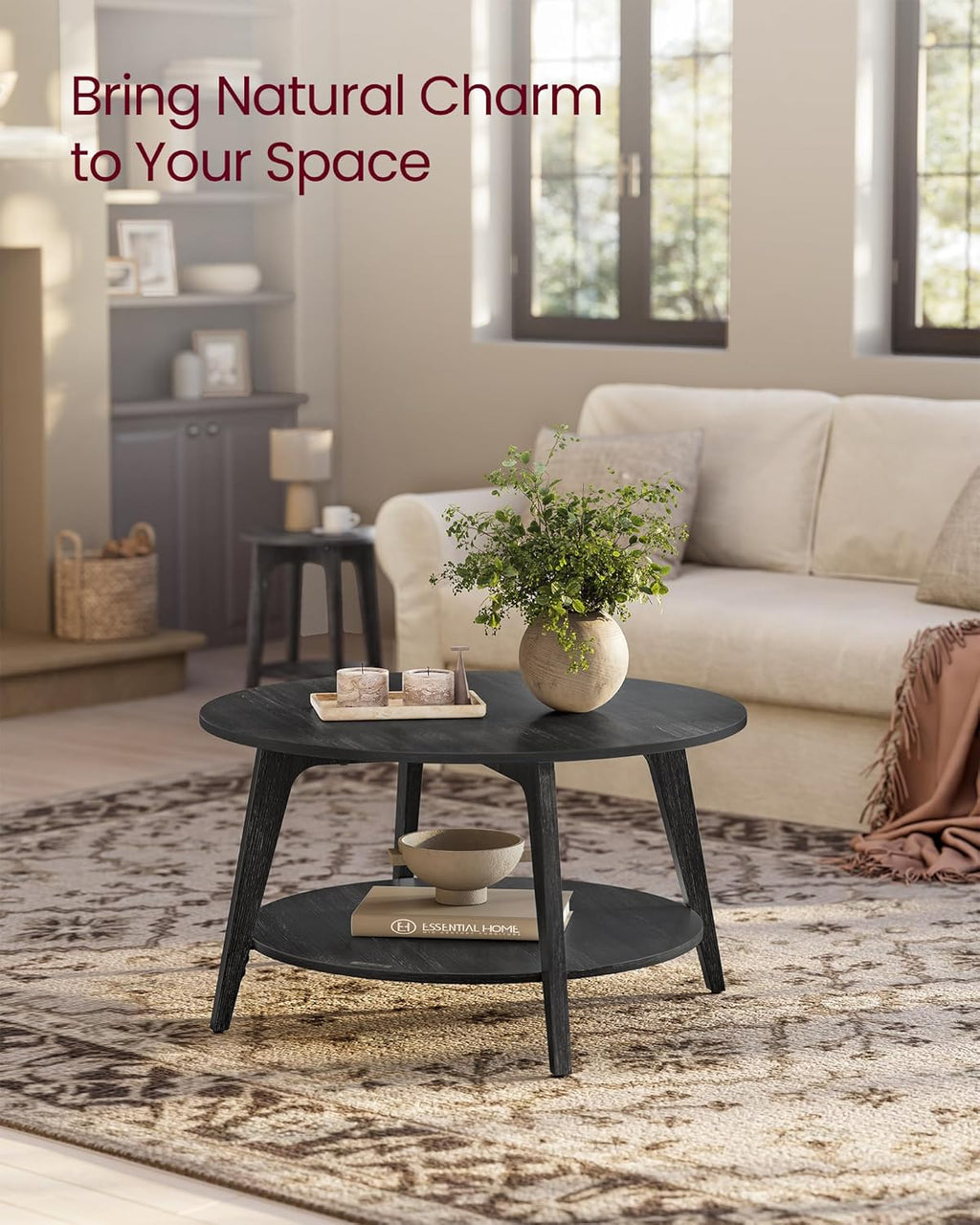 Table basse ronde VASAGLE, table basse double couche avec rangement