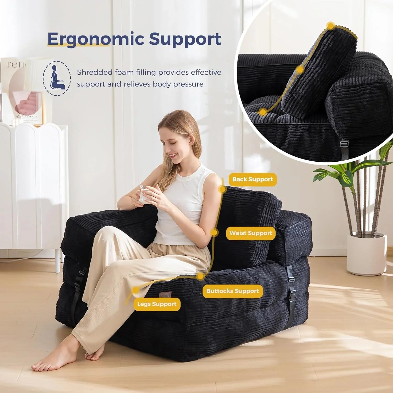 Canapé-lit pliant, canapé-lit convertible en L avec accoudoirs et oreillers