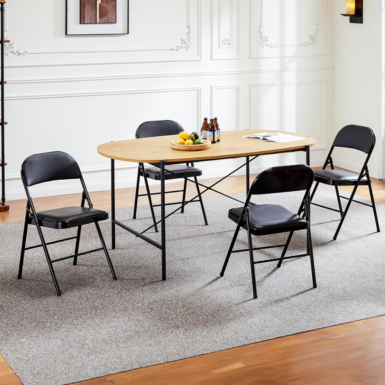 Lot de 12 chaises pliantes Sweetcrispy, rembourrées en cuir, robustes et pliables en métal.