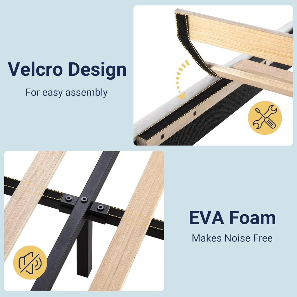 Cadre de lit plateforme Allewie Queen Size avec tête de lit rembourrée en tissu et support à lattes en bois, sommier entièrement rembourré (pas besoin de sommier)