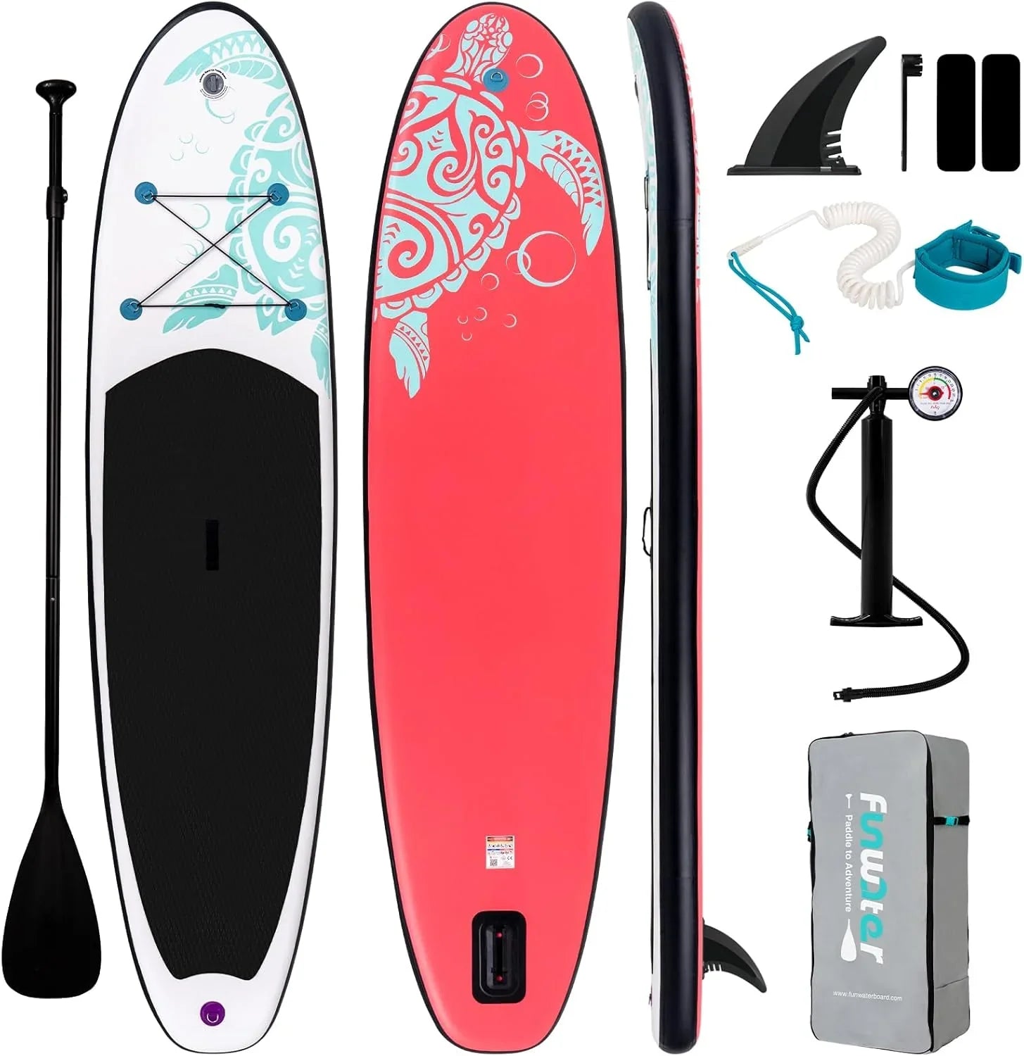 Planche de stand up paddle gonflable FunWater avec accessoires de pagaie SUP haut de gamme, pont EVA antidérapant, pagaie 11'/10'6'