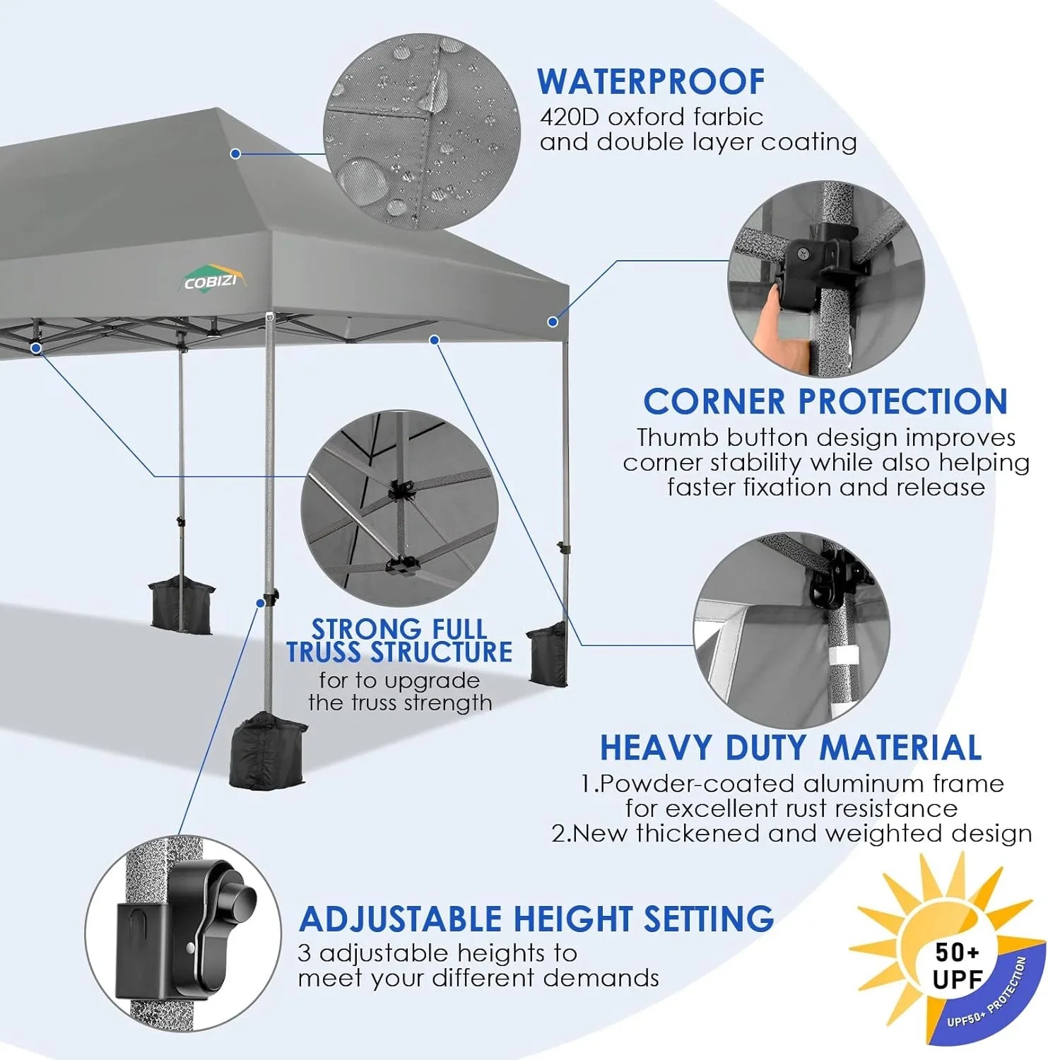 Tente pop-up robuste COBIZI 10x20 avec 6 parois latérales, facile à installer