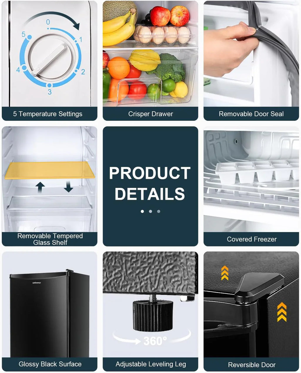 Mini-réfrigérateur Upstreman de 3,2 pieds cubes avec congélateur, mini-réfrigérateur à une porte, réfrigérateur de dortoir