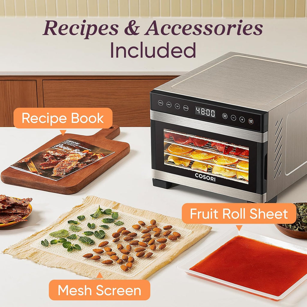 Déshydrateur alimentaire COSORI, plus grand que 7 plateaux avec un grand espace de séchage de 6,5 pouces, puissance de 600 W, gain de temps supérieur à 480 W, déshydrateur à 74 °C
