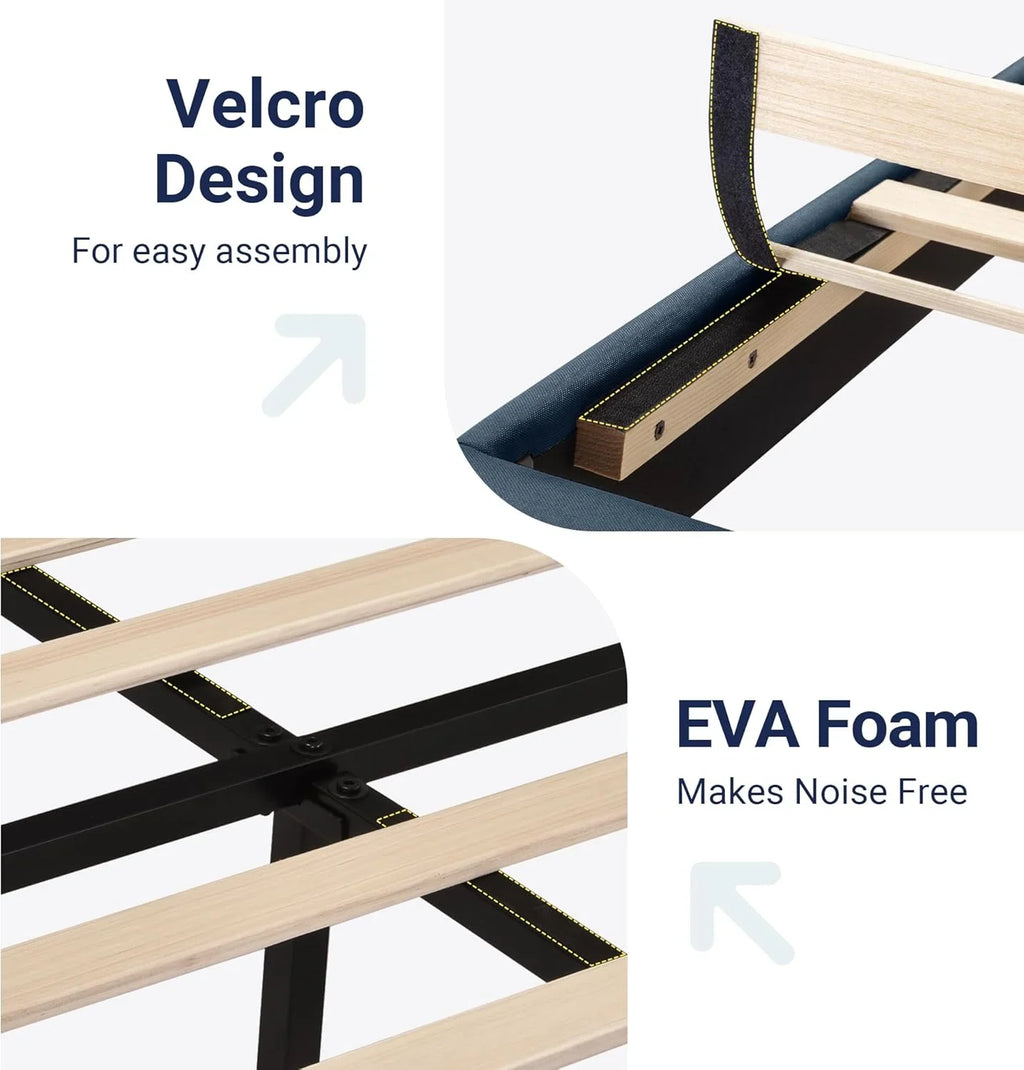 Cadre de lit plateforme Allewie King size avec tête de lit et planches rembourrées en velours