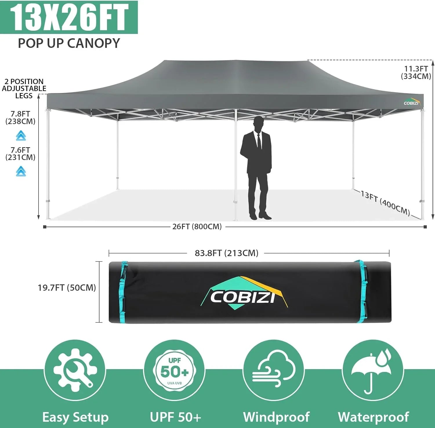 Tente pop-up robuste COBIZI 10x20 avec 6 parois latérales, facile à installer