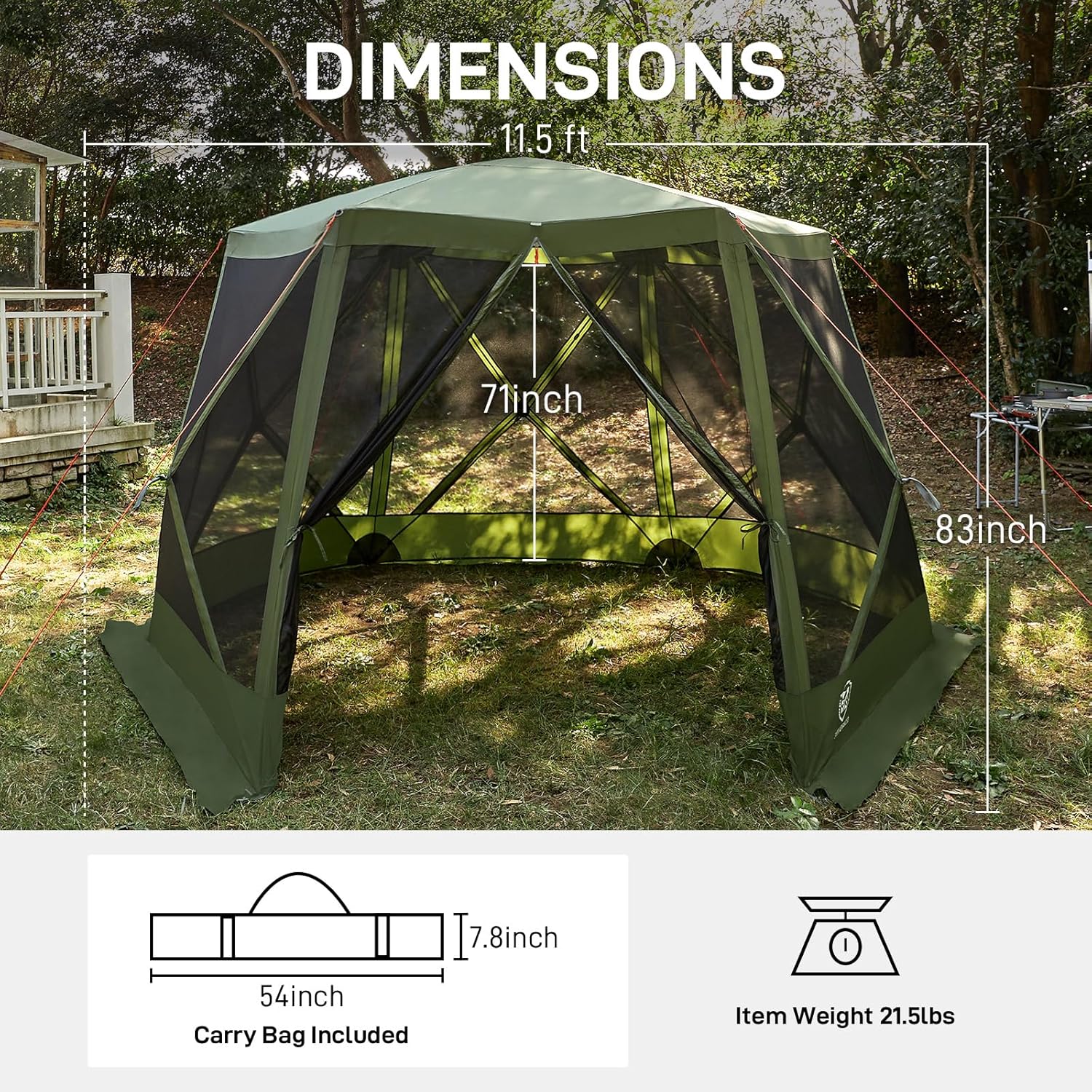 Tente de camping à moustiquaire escamotable 3,5 x 3 m, tonnelle à moustiquaire instantanée avec filet, abri portable